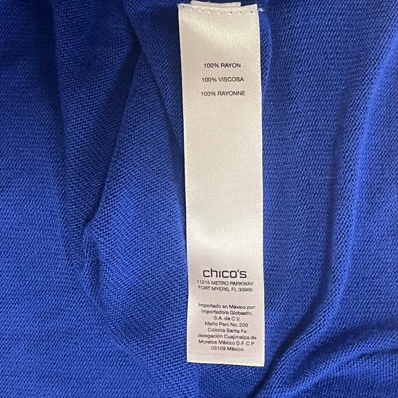 Chicos Cardigan Sz: 2/Large Lightweight Open Front Blue Flowy Fit Cropped Length - Picture 9 of 9